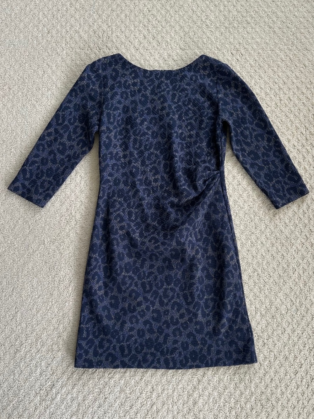 Sara Campbell Leopard Print Ruched Sheath Dress Blue Large Classic Office Party